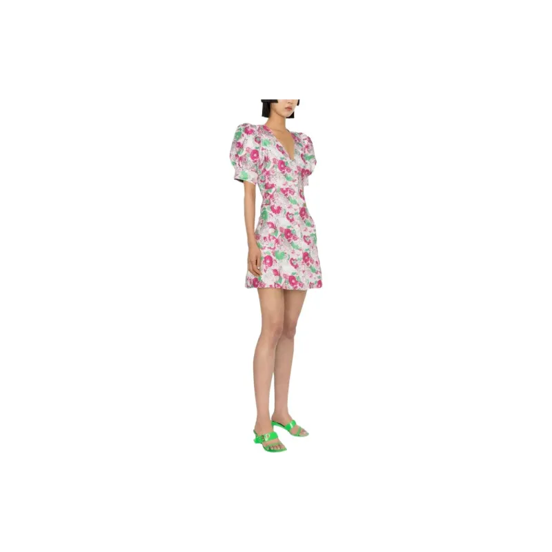 GANNI Floral Printed V Neck Mini Dress-3
