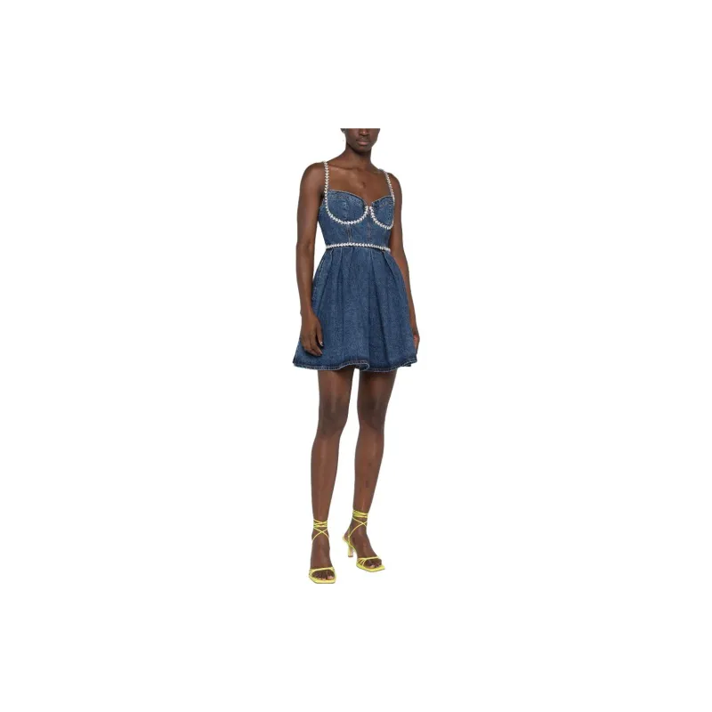 Self-portrait Crystal-embellishment Denim Minidress-2