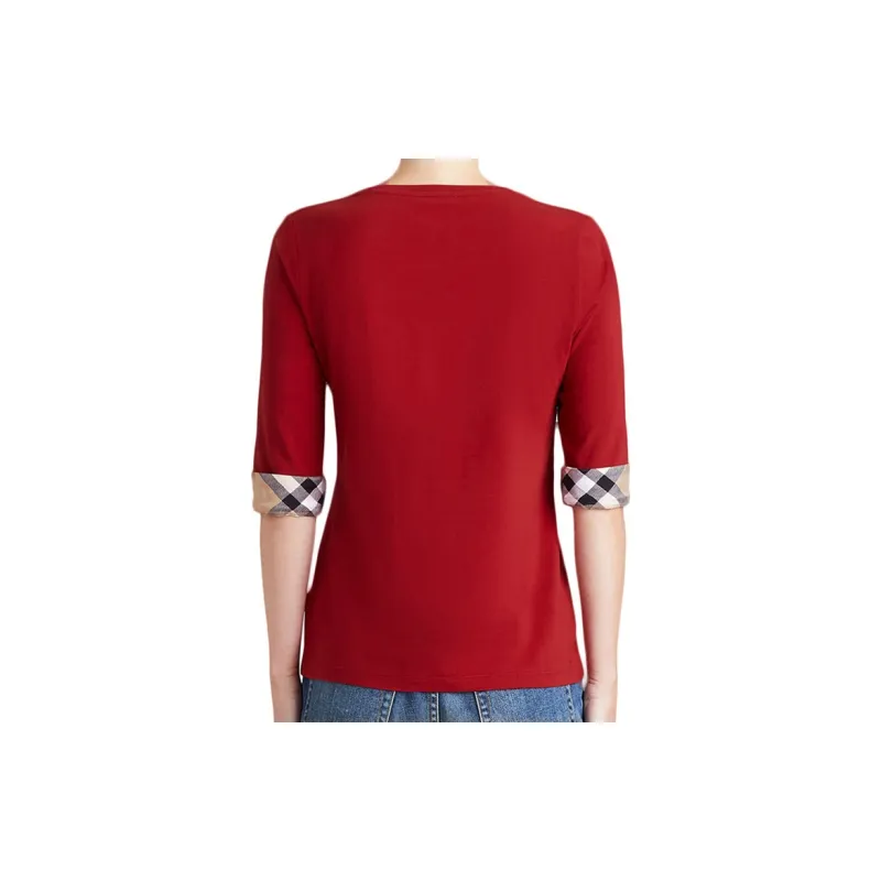 Burberry Women's Cotton Half Sleeve Shirt Red -4