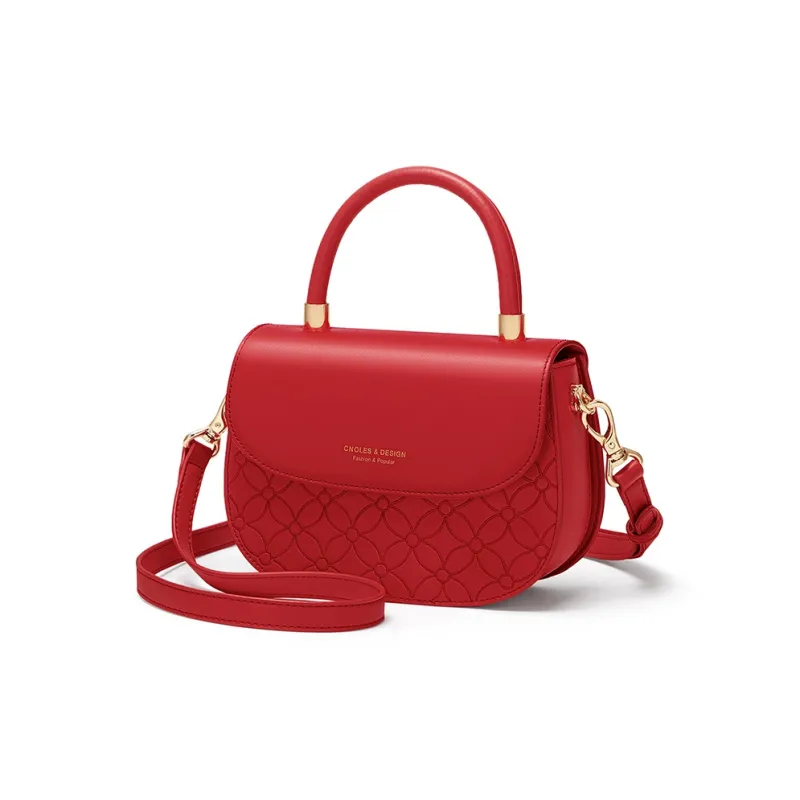 CNOLES Cow Leather With Synthetic Leather Handbag, Shoulder Bag, Crossbody Bag Trumpets Women's Red-1