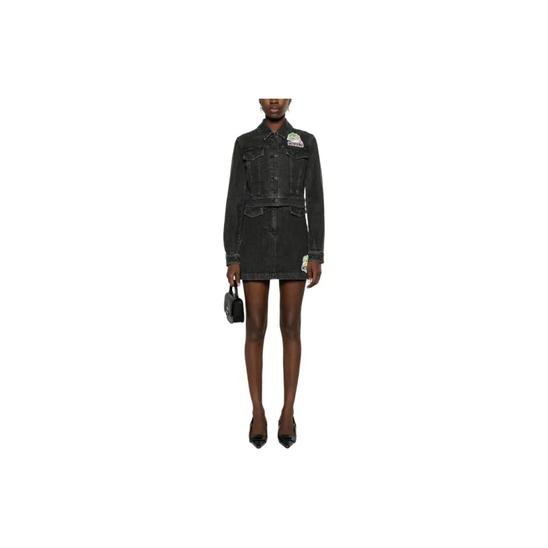 MOSCHINO Cartoon appliqué Cropped Denim Jacket-1