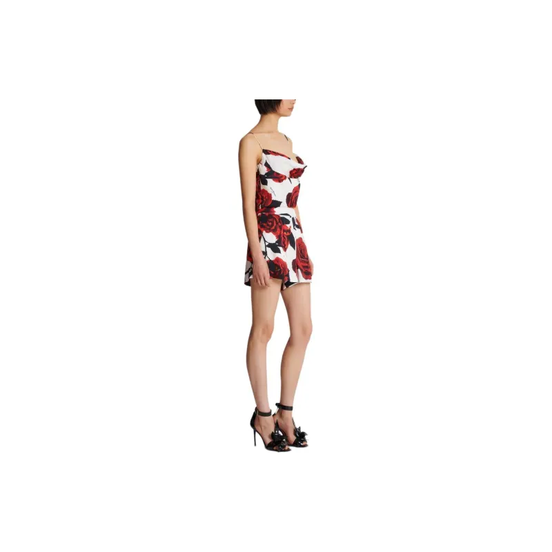 BALMAIN Rose Printed Satin Shorts-2