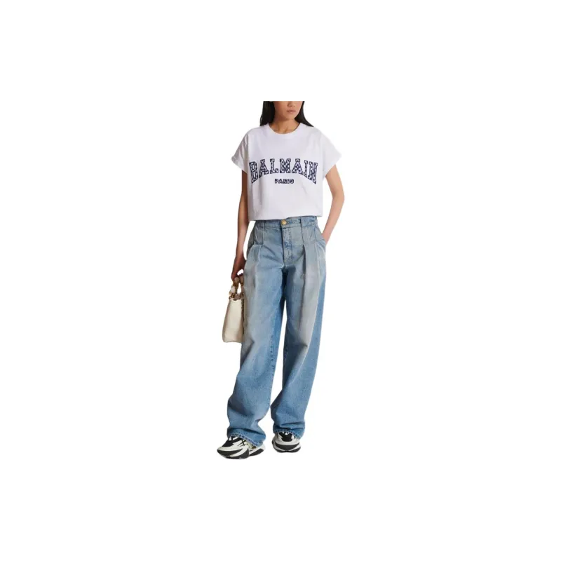 BALMAIN Checked Letter Crewneck T Shirt-2