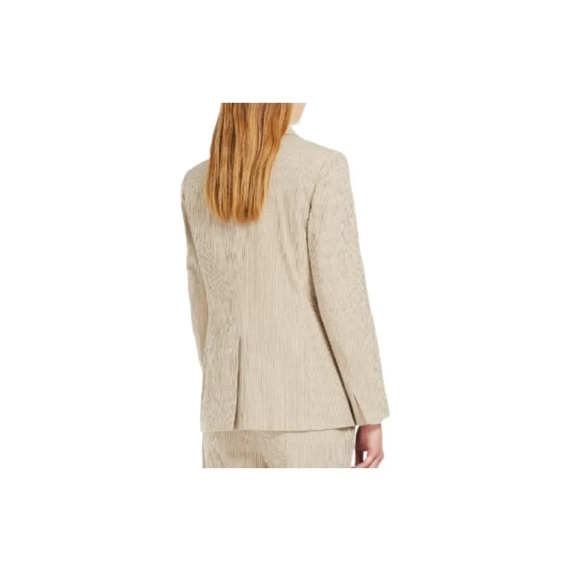 WEEKEND MaxMara Aletta Collection Cotton And Linen Seersucker Blazer Business Suit Women's Beige-3