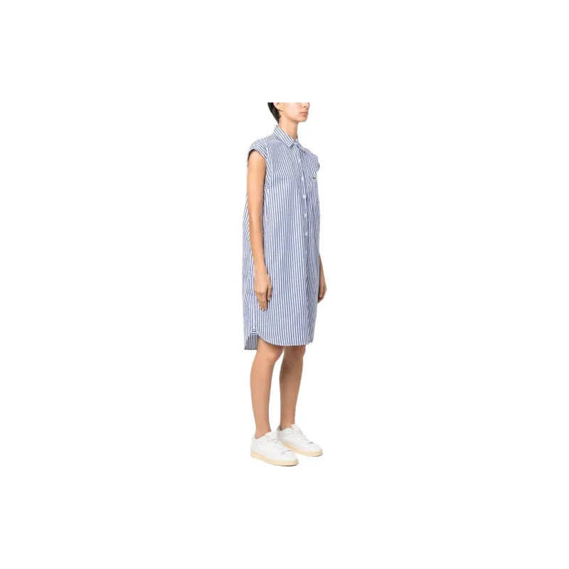 LACOSTE Short-Sleeved Dresses Women's Blue White Stripes-3
