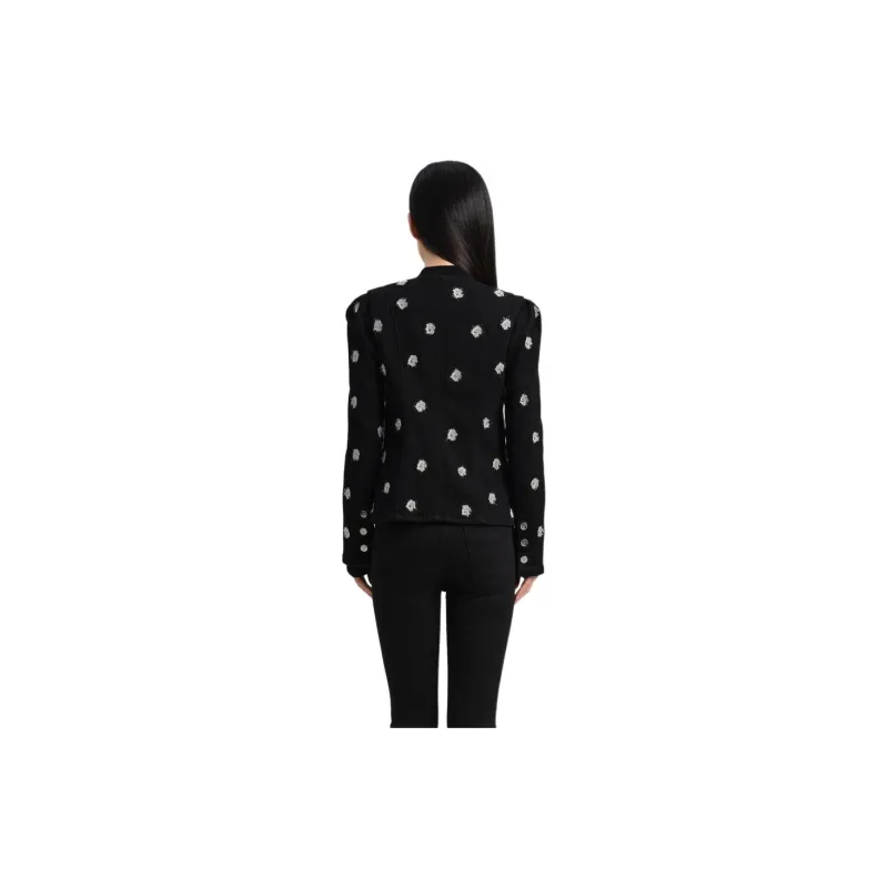 Blood Glitter Denim Jacket Women's Black Floral-2