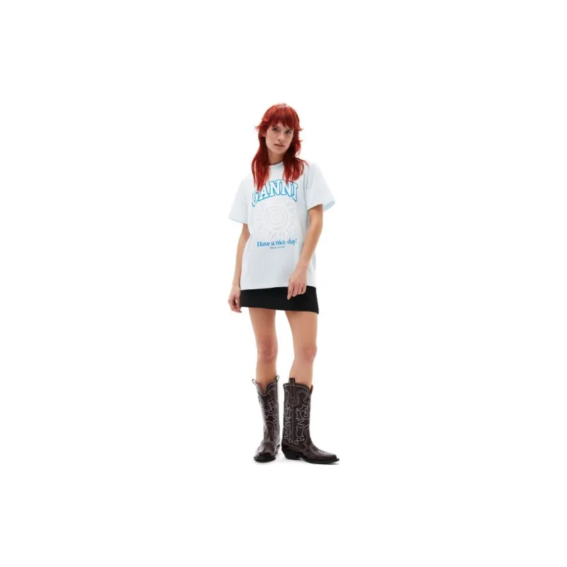 GANNI Floral Letter Print Short Sleeve T-Shirt-2