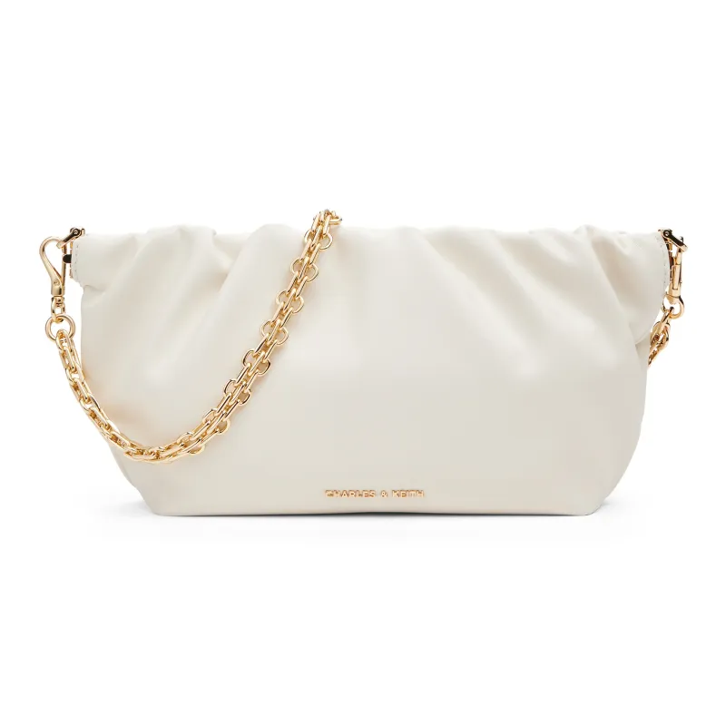 CHARLES&KEITH PU Shoulder Bag, Crossbody Bag Trumpets Women's Brown/Cream Milk White/Silver-4