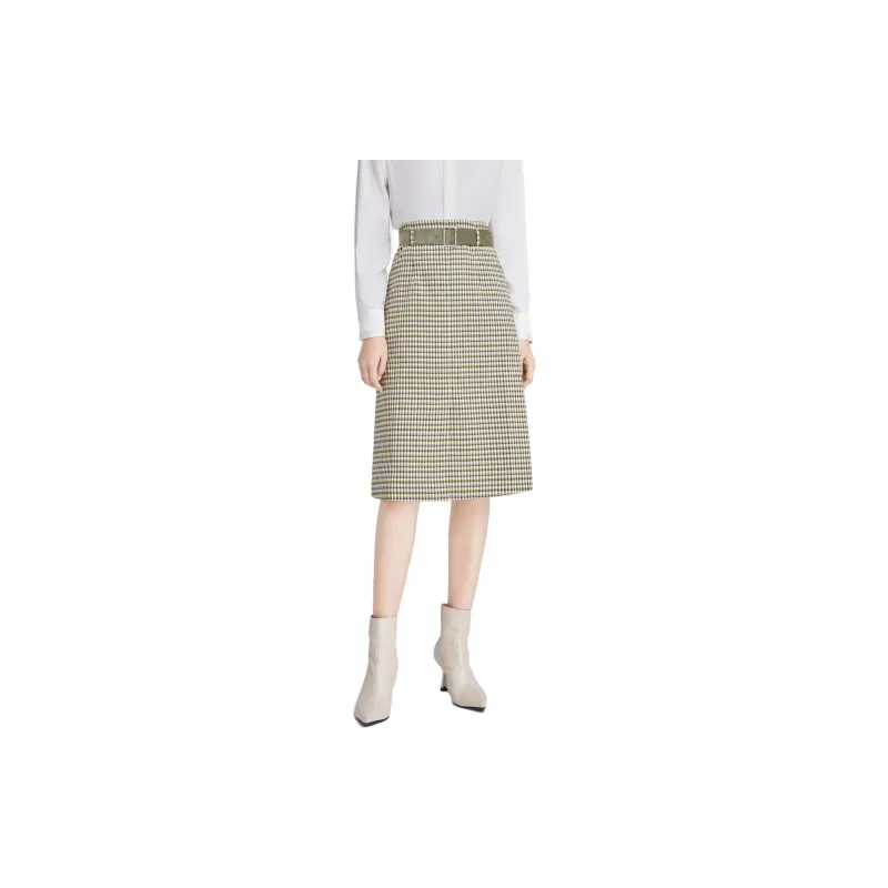JZ. ANNAKRO Casual Long Skirts Women's Plaid Green-1