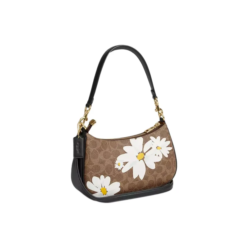 COACH Teri Coated Canvas Handbag Shoulder Bag Medium Size Women's Tan & Gold & Multicolor-1
