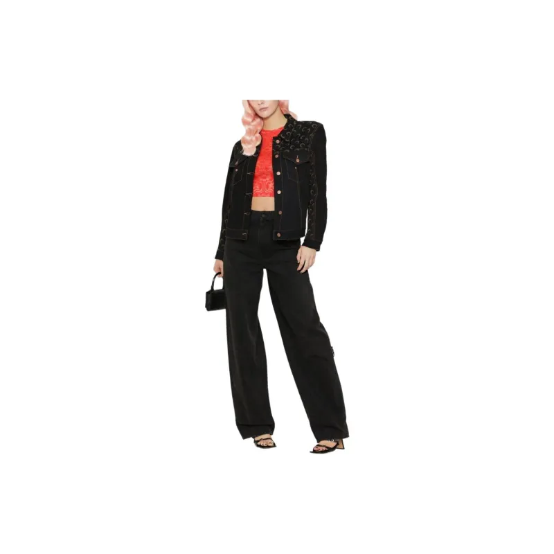 Marine Serre Moon Denim Semi Fitted Jacket 'Black'-3
