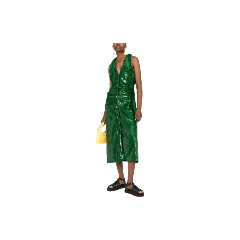GANNI Sequin Ruched Midi Dress 'Kelly Green'-1