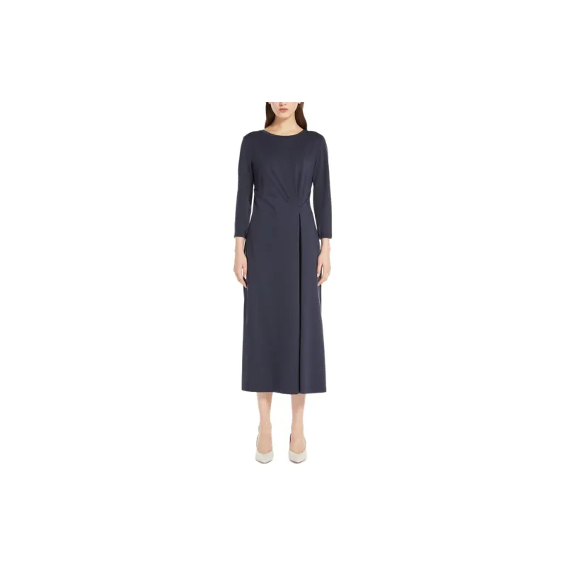 WEEKEND MaxMara Gessy Collection Pleated Jersey Dress Long-Sleeved Dresses Women's Navy-1