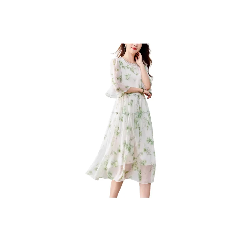 Yi Mengyuan Silk Long Sleeved Dress Women's-8