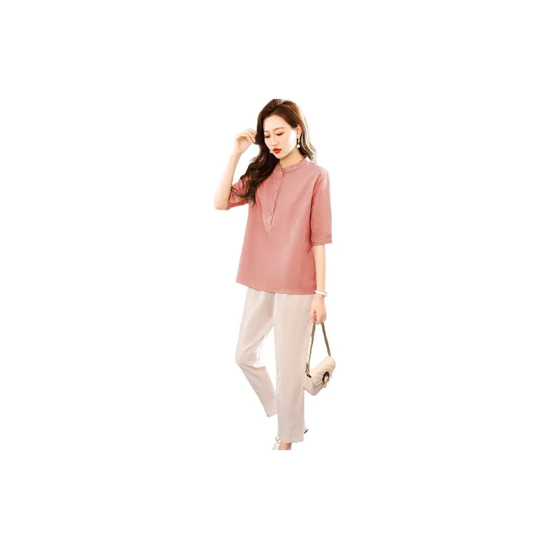 IVENI SS24 Casual Suit Women's Pink Top White Bottom-1