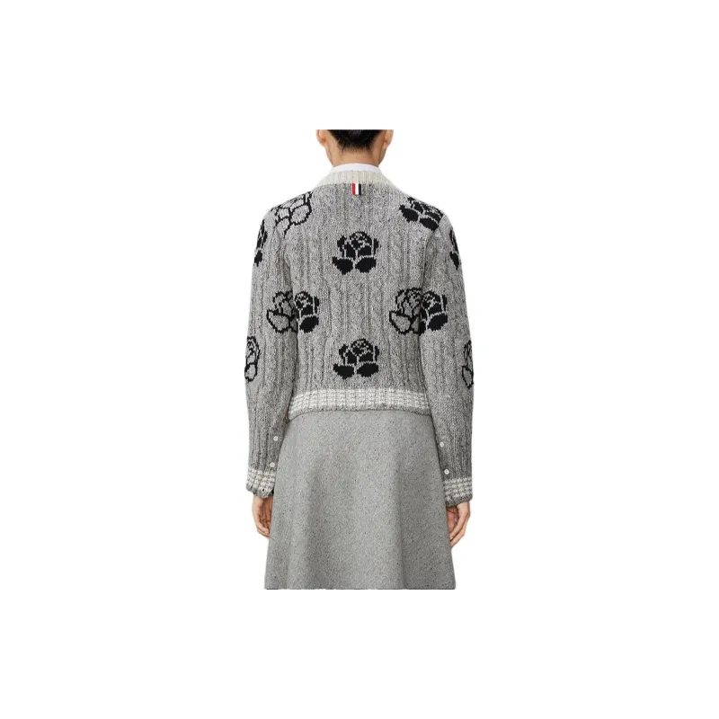 THOM BROWNE Donegal Cable Check Cropped Crew Neck Cardigan-1