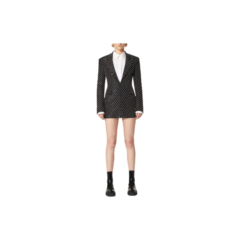 Valentino Embroidered Crepe Couture Short Dress Long-Sleeved Dresses Women's Black-1