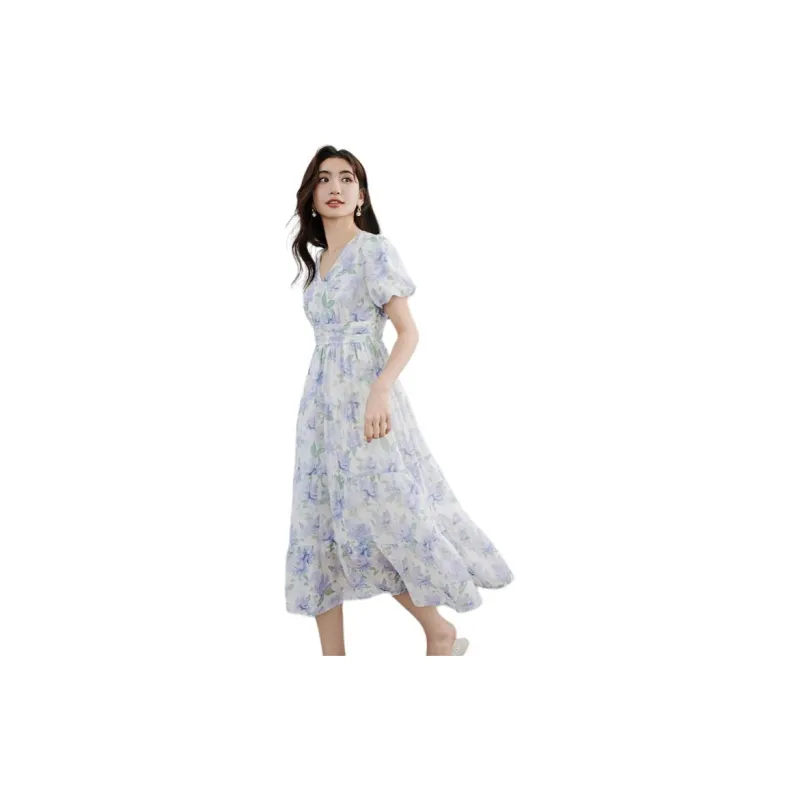 Hopeshow Short Sleeved Dress Women's Pink Purple Floral-4