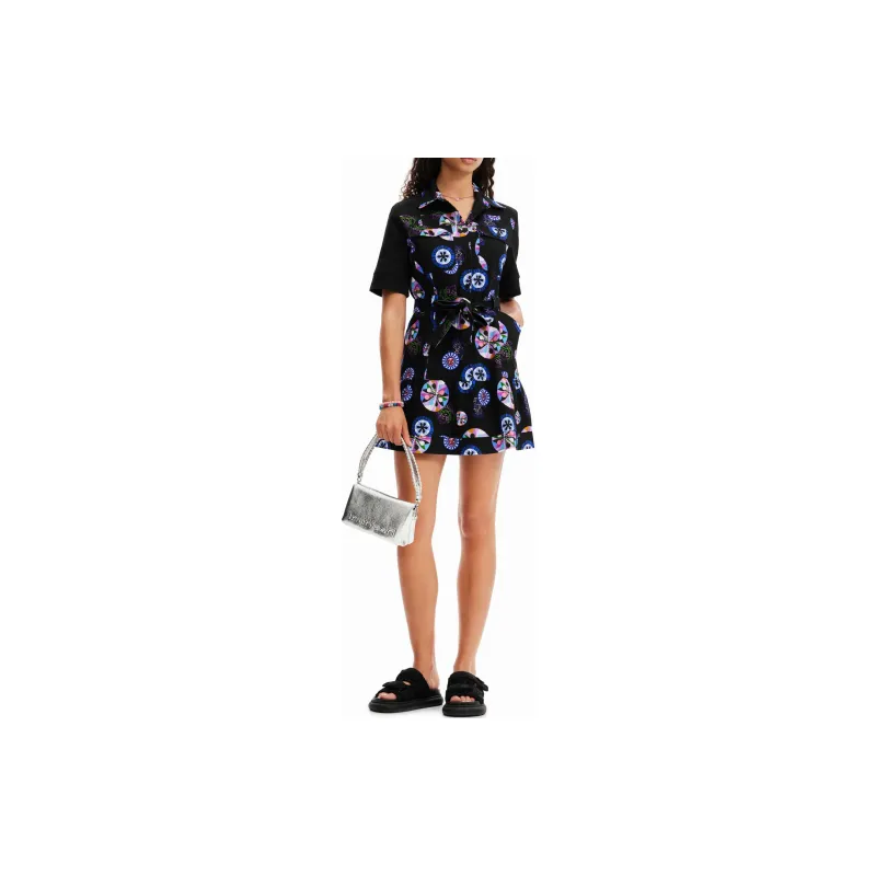 Desigual Vestido Corto Camisero Bolas M. Christian Lacroi Short Sleeved Dress Women's Black-1