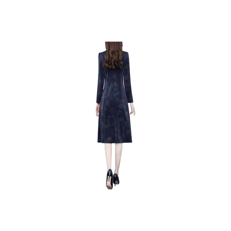 Mapping Long Sleeved Dresses Women's Blue-3