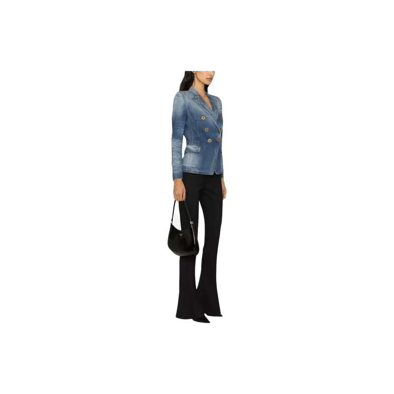 BALMAIN Double Breasted Tailored Denim Jacket-3