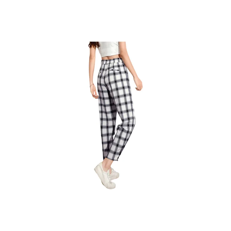 H YXIANG Casual Pants Women's White Plaid-3
