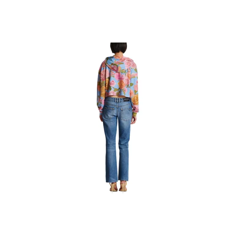 BALMAIN Floral print Cropped Hoodie-2