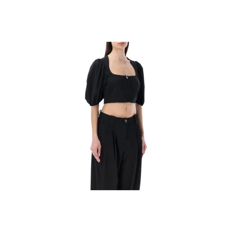 GANNI Puff Sleeved Cropped Top-4