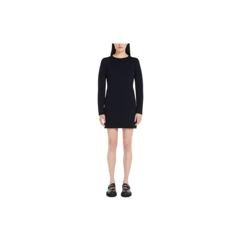 MaxMara Eridani Collection Wool Yarn Mini Dress Long-Sleeved Dresses Women's Black-1
