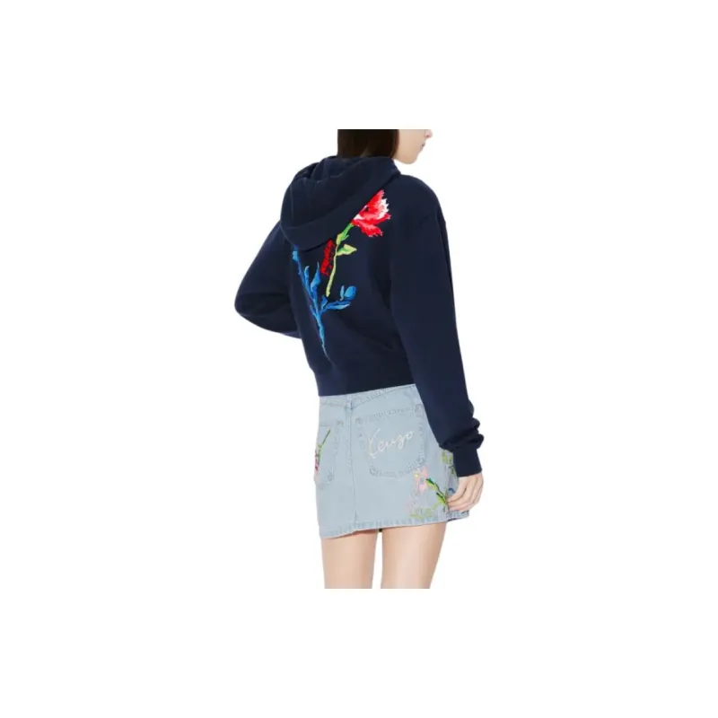 KENZO Drawn Flowers' Embroidered Sweatshirt Jackets Coats Women's Dark Blue-4