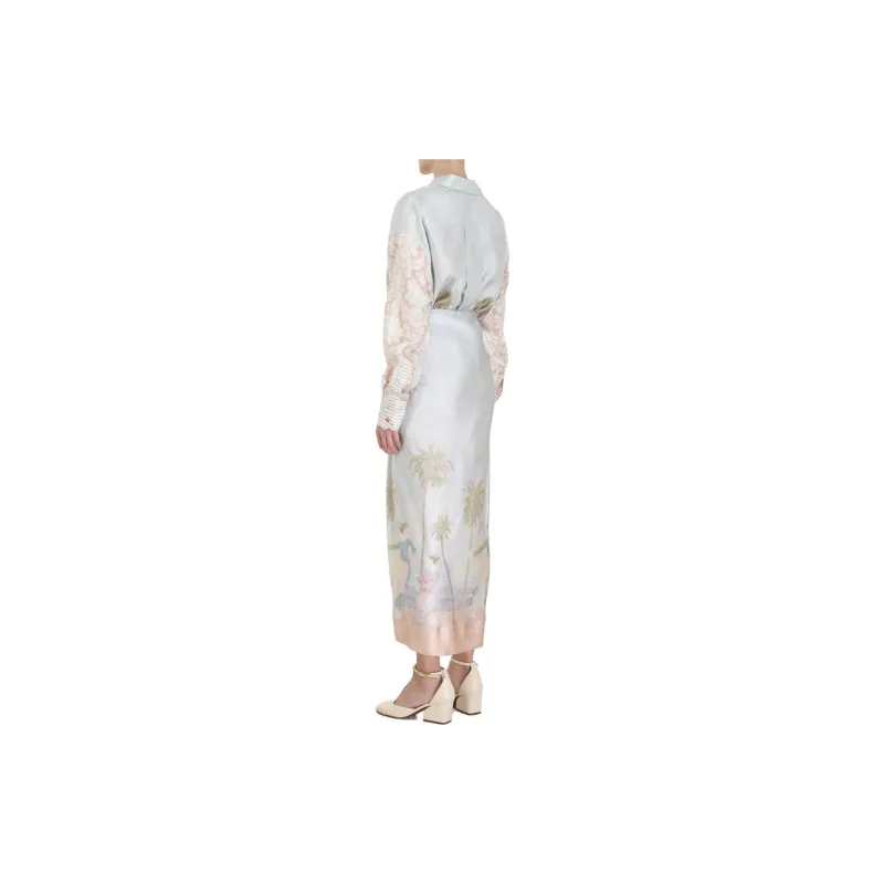 Zimmermann Sensory Dancer-print Draped Midi Skirt-2