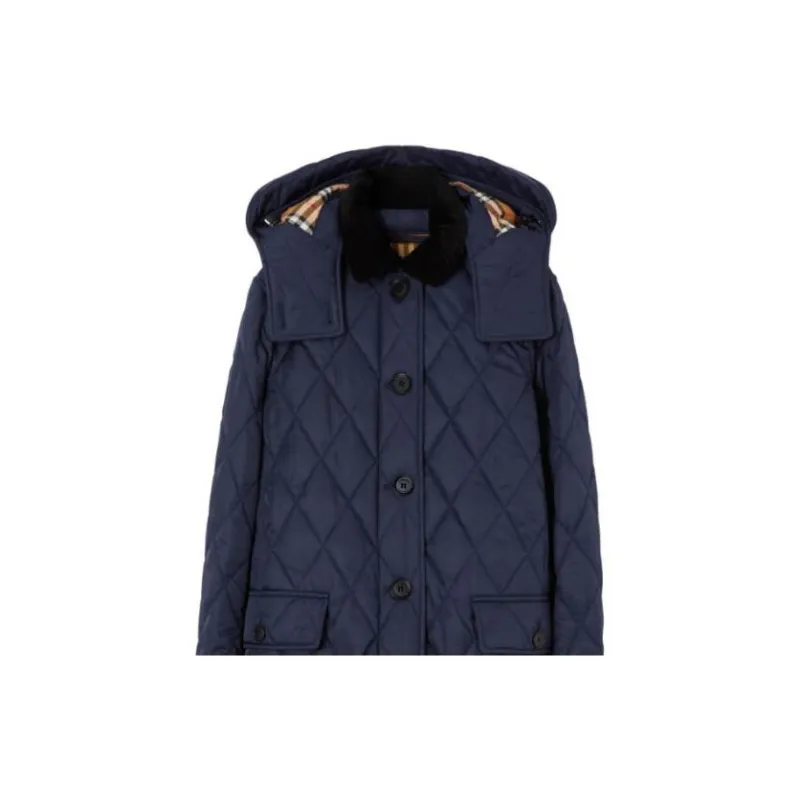 Burberry Detachable Hood Diamond Quilted Coat Navy-3