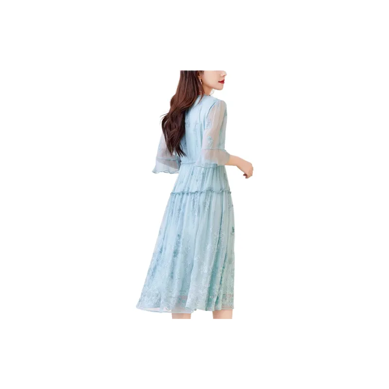 Yi Mengyuan Silk Long Sleeved Dress Women's-8
