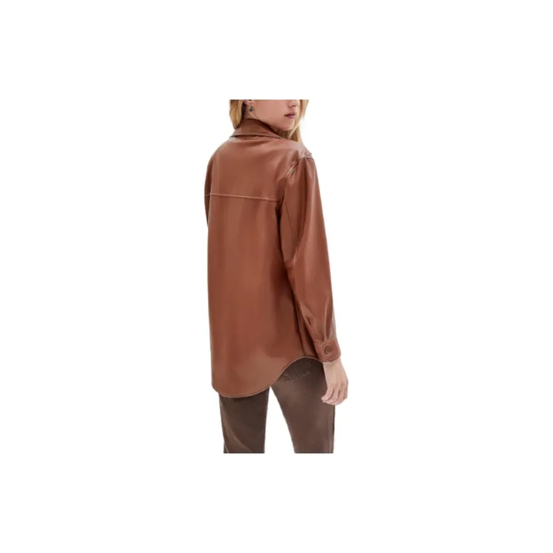 GUESS Originals Faux-Leather Shirt Jacket Jackets Coats Women's Salt Camel Hair-3