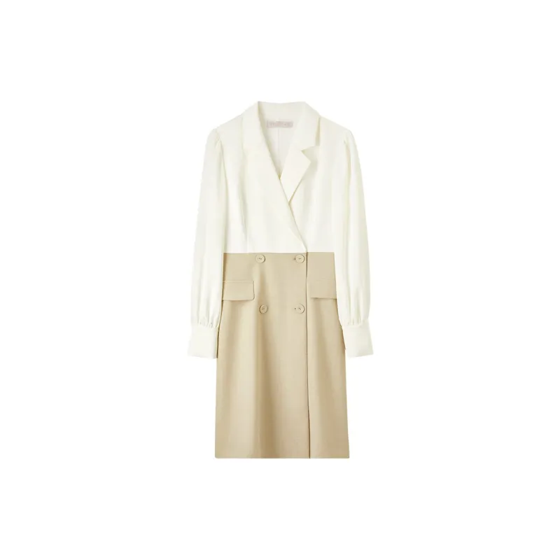 SENTUBILA Long Sleeved Dresses Women's White & Khaki-6