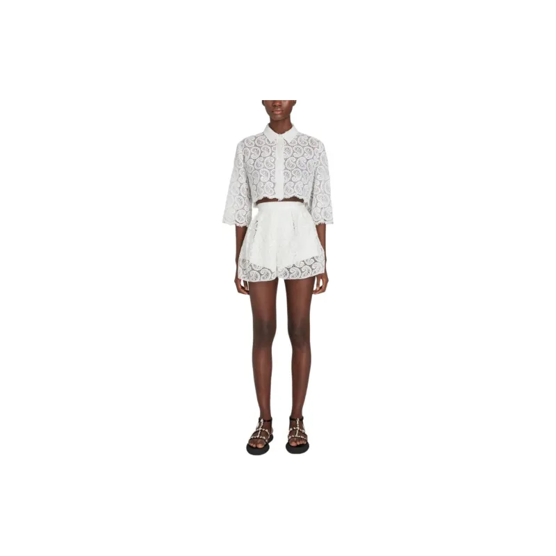 Giambattista Vall Paisley pattern Macramé Cropped Blouse-1