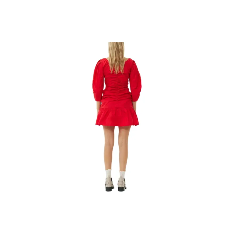 GANNI Gathered Poplin Minidress-3