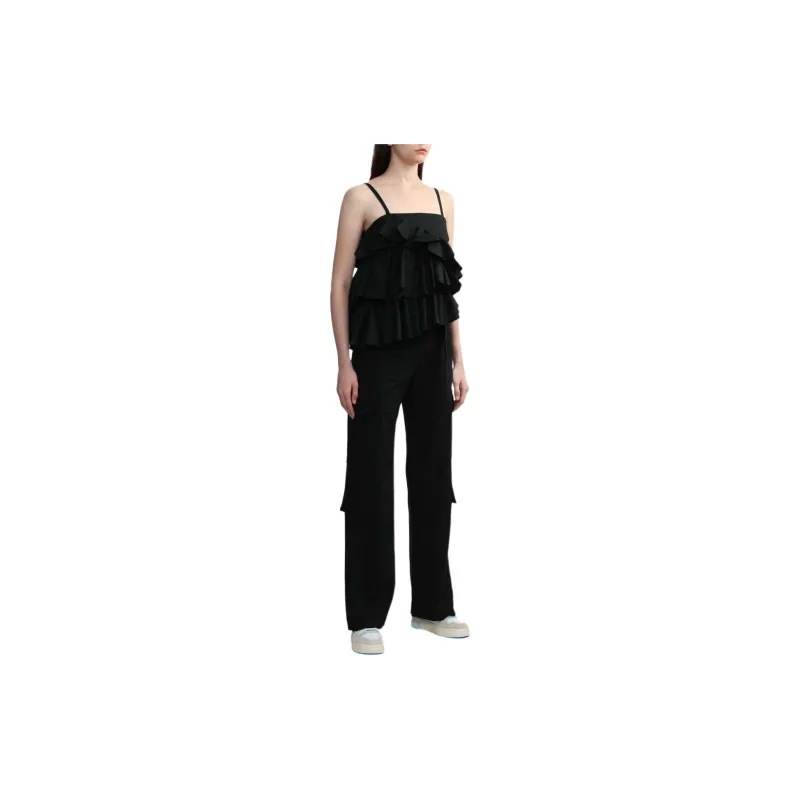 MSGM Asymmetric Ruffled Spaghetti Straps Top-4