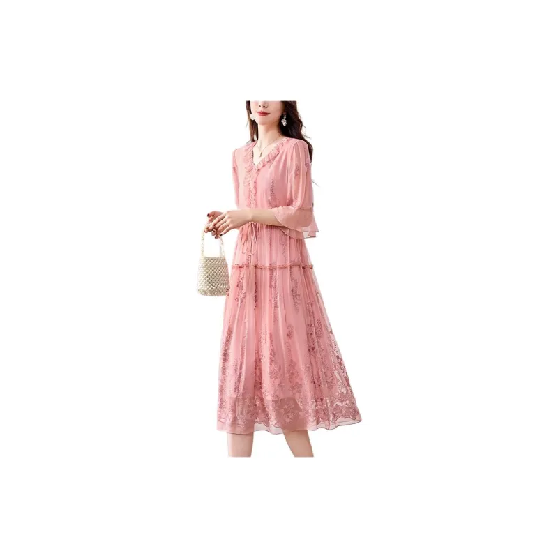 Yi Mengyuan Silk Long Sleeved Dress Women's-12