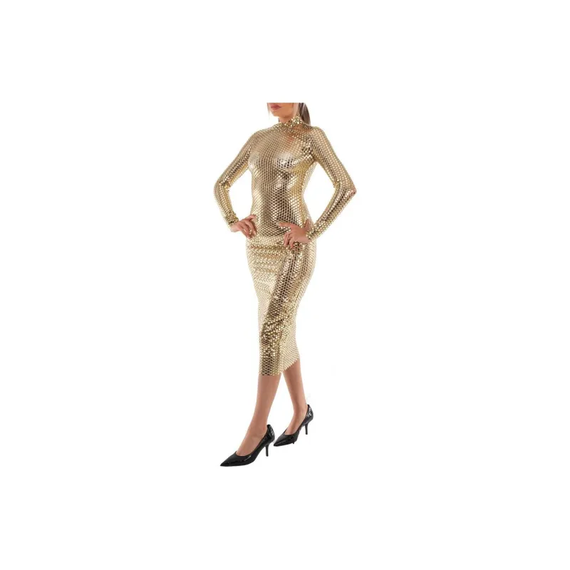 Burberry Long-Sleeved Dresses Women's Gold-4