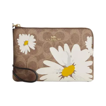 COACH Wristlet Coated Canvas Clutch Small Size Women's Tan
