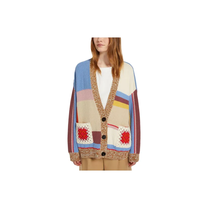 WEEKEND MaxMara Giorno Collection Patchwork Cotton Cardigan Sweater Women's Multicolor-2