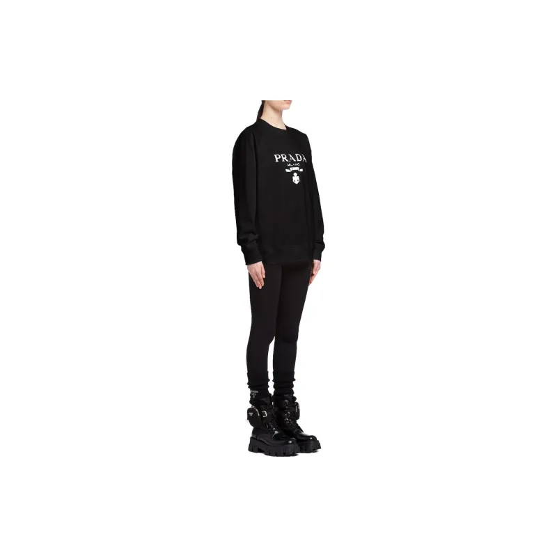PRADA Oversized Logo Print Jersey Sweatshirt Black/White-3