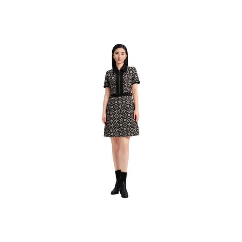 Blood Glitter Short-Sleeved Dresses Women's Black Floral-1