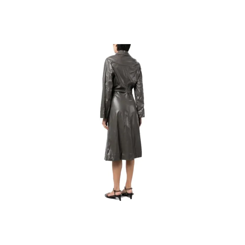 LOW CLASSIC Ruched Faux leather Shirt Dress-2