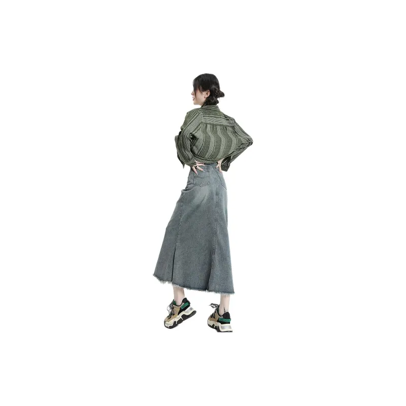SONGS ALONG Denim Long Skirt Women's Blue-2