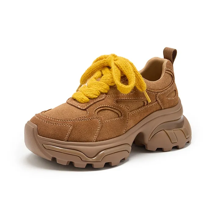 Talitaqoom Lightweight Height Increasing Low Top Chunky Sneakers Women's Dark Brown-1