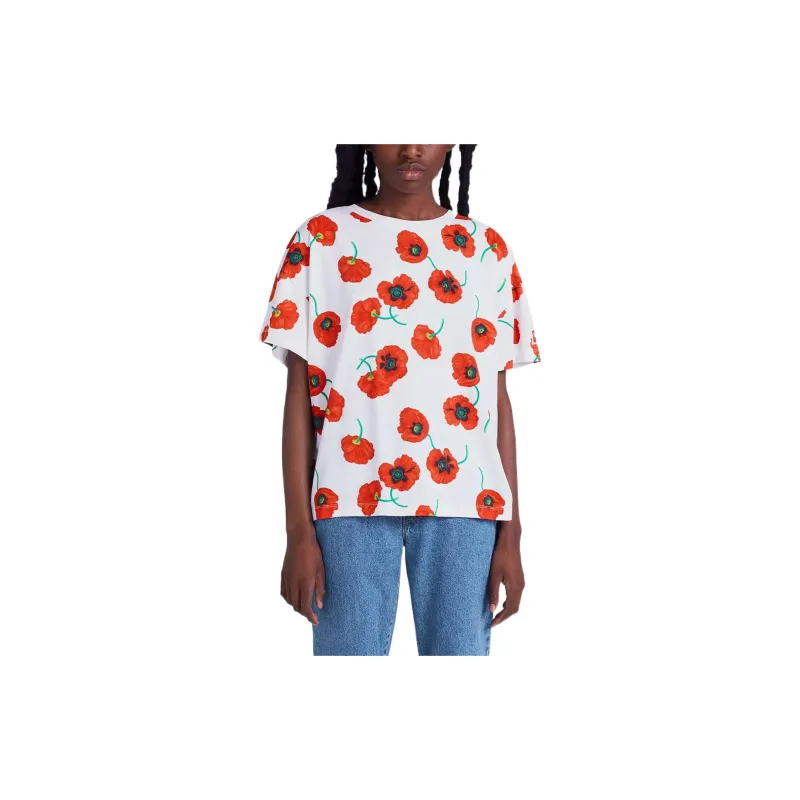 KENZO Poppy Flower Series T-Shirts Women's White-4
