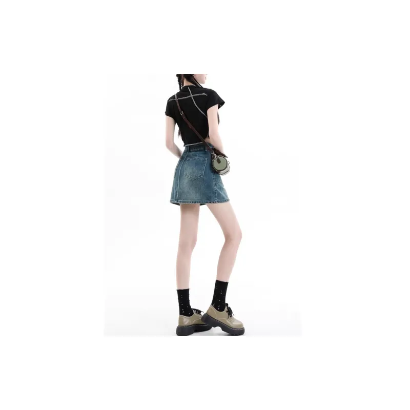 ZAVK Denim Short Skirts Women's Vintage Blue-5