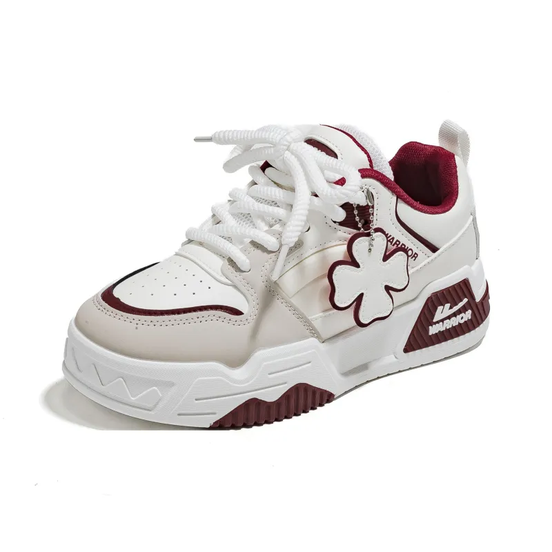 Warrior Low Top Skateboard Shoes Unisex White Gray Red-4
